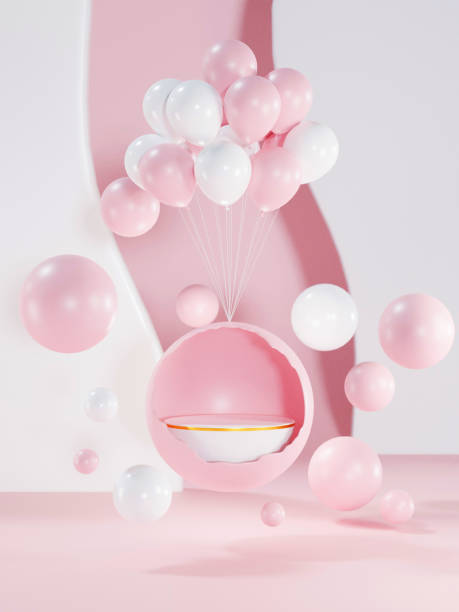 istock Empty Geometry podium for display product concept and balloon with copy space 1346474030