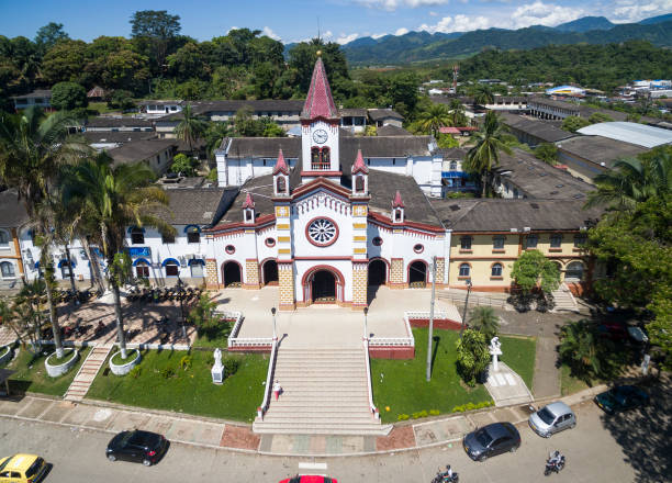 Our Lady of Lourdes Cathedral Florencia Caqueta An aerial view of “Our Lady of Lourdes” Cathedral in Florencia Caqueta, Colombia. caqueta stock pictures, royalty-free photos & images
