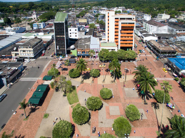 Santander Park in Florencia Caqueta, Colombia An aerial view of the Parque Santander, in Florencia Caqueta, Colombia. tolima stock pictures, royalty-free photos & images