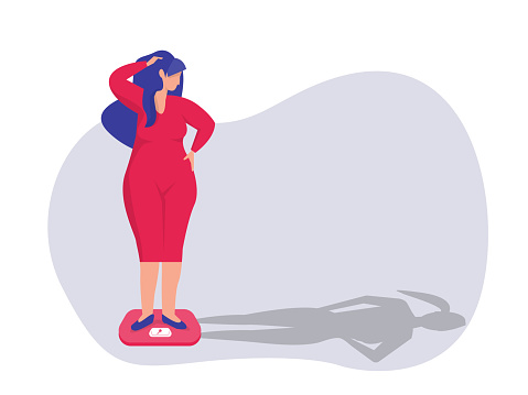 woamn looking her body thin shadow for diet healthy concept vector illustrator
