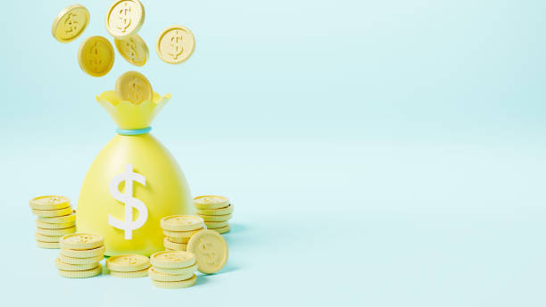 istock Money bag with stack coins and dollar banknote icon 1346479840