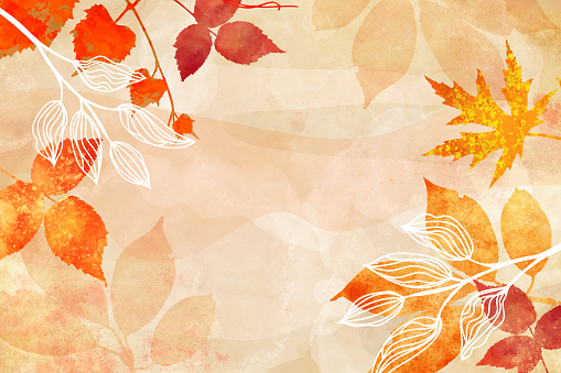 Pintura de acuarela de fondo de otoño, hojas de arce en rojo y amarillo, hojas de otoño pintadas y elementos de diseño botánico floral en textura de borde. Invitaciones de boda o encabezado de sitio web arte abstracto photo
