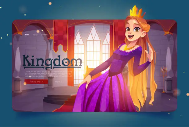 Vector illustration of Kingdom banner with princess in medieval castle