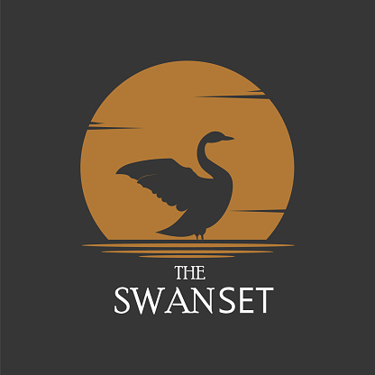 swan logo silhouette on sunset background. logo for goose farm
