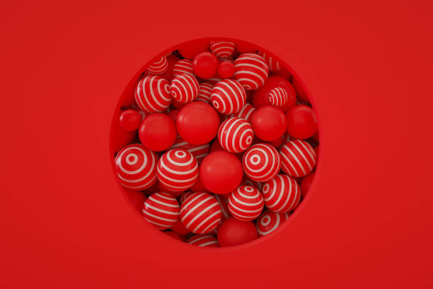 istock Abstract flying spheres in circle frame, Christmas ornaments, new year concept 1346487770