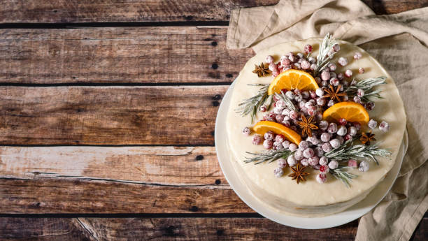 istock Cristmas cake decorated rosemary cranberries 1346488239