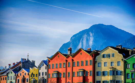 Part of Antique colorful building view in Old Town Innsbruck, Austria