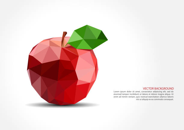 ilustraciones, imágenes clip art, dibujos animados e iconos de stock de diseño vectorial de apple de bajo polietileno - fruit stone