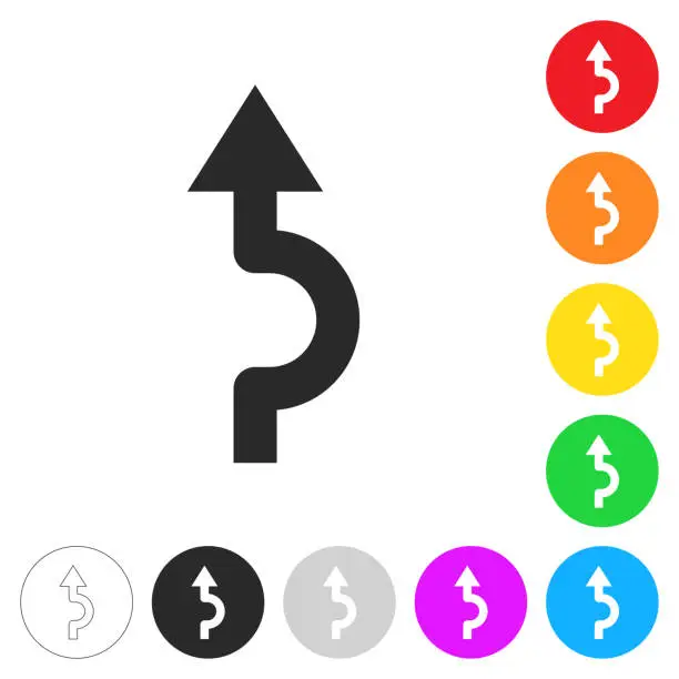 Vector illustration of Direction arrow going around. Flat icons on buttons in different colors