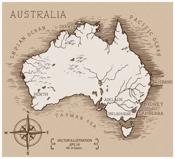 Vector illustration of Vintage Map of Australia.