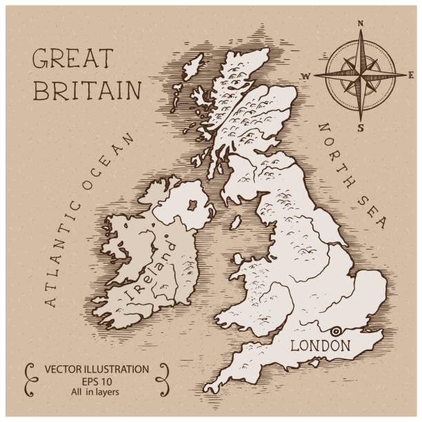 vintage map of great britain - britanya kültürü illüstrasyonlar stock illustrations