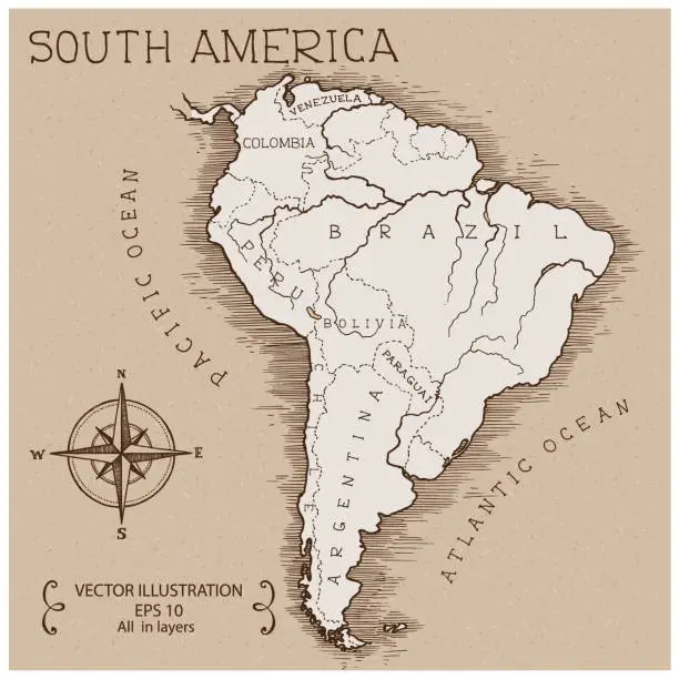 Vector illustration of Vintage Map of South America