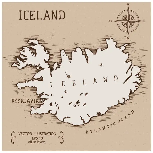 Vector illustration of Vintage Map of Iceland