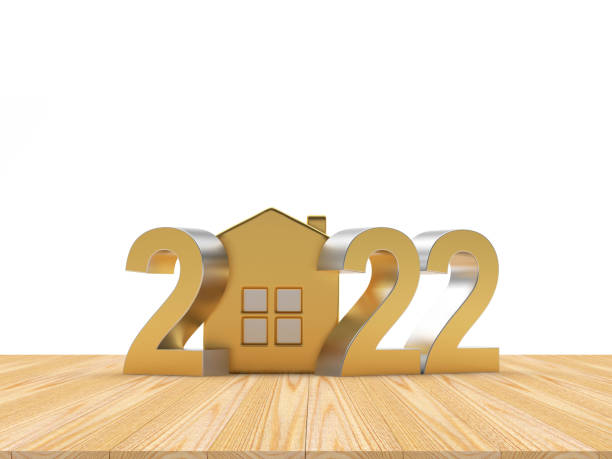 istock Golden number 2022 with a house 1346495224
