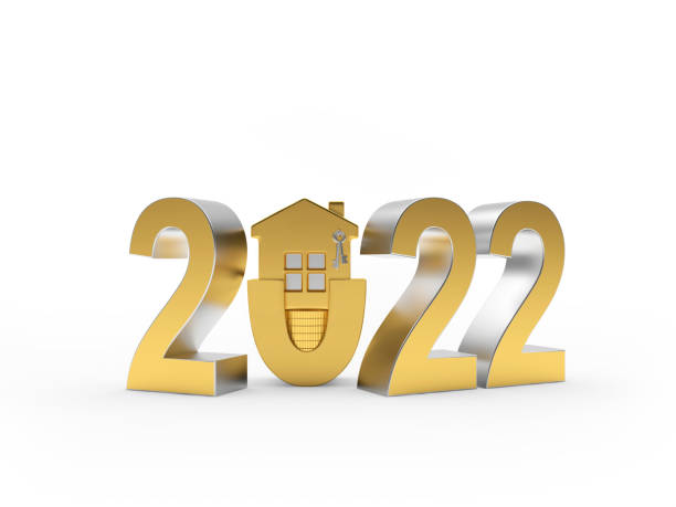 istock Golden number 2022 with house icon. 1346495237