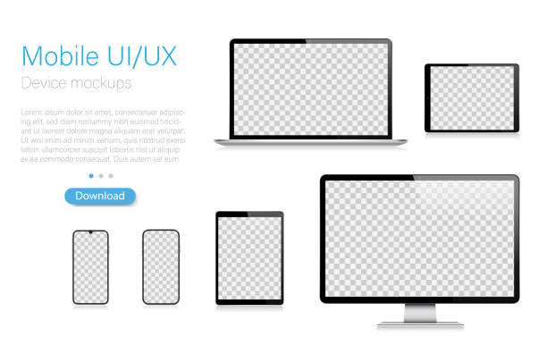 Realistic Vector Mockup Digital Tablet, Mobile Phone, Smart Phone, Laptop and Computer Monitor. UI / UX design. Vector illustration, modern digital devise, digital template. Stock illustration. EPS 10.