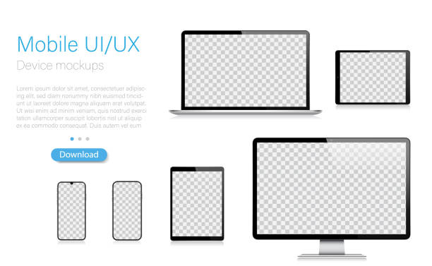 현실적인 벡터 모형 디지털 태블릿, 휴대 전화, 스마트 폰, 노트북 및 컴퓨터 모니터. ui / ux 디자인. 벡터 일러스트레이션, 현대 디지털 고안, 디지털 템플릿. 스톡 일러스트레이션. eps 10. - blank frame illustrations stock illustrations