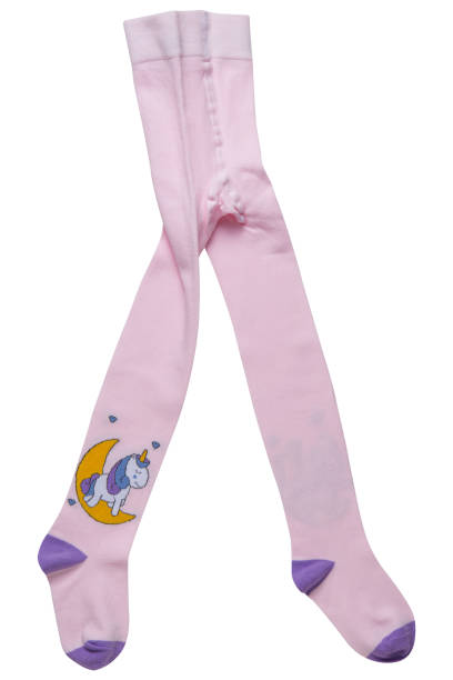 istock light pink baby tights with a pattern, lie on a white background, as if walking 1346497385