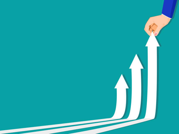 istock Pull the arrow up by the hand of a businessman. Successful Business Growth Process Ideas 1346497522