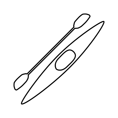 The kayak icon. A small, narrow rowing boat powered by a two-bladed paddle. Sports equipment. Vector illustration isolated on a white background for design and web.