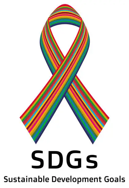 Vector illustration of [Ribbon Movement] Beautiful rainbow ribbon in 17 colors symbolizing the SDGs illustration vector