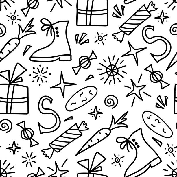 stockillustraties, clipart, cartoons en iconen met simple hand-drawn vector seamless pattern in doodle style. celebration of st. nicholas day, sinterklaas. for prints of wrapping paper, gifts, textile products. - pepernoten