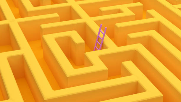 The end is near 3d render image of a maze. riddle stock pictures, royalty-free photos & images