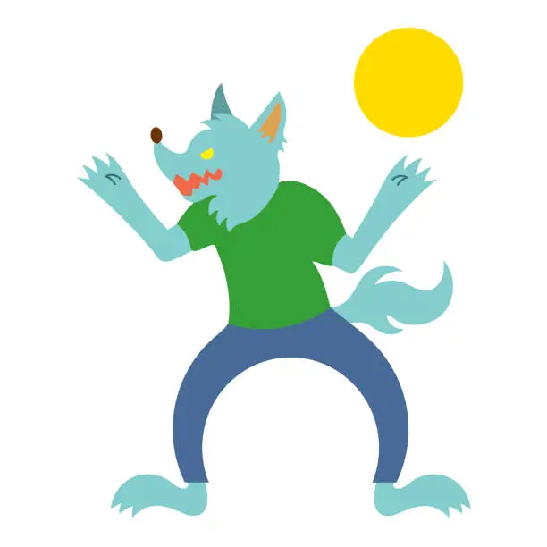 Vector illustration of Illustration of a full moon and a werewolf