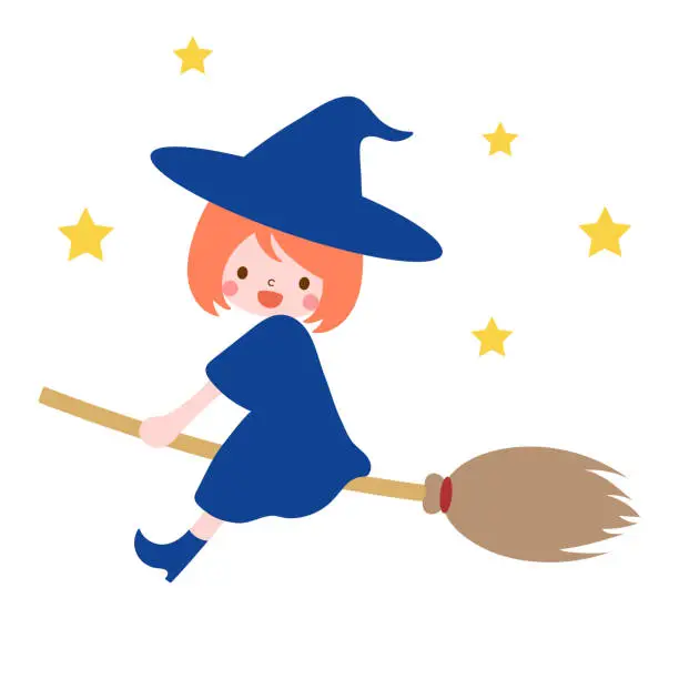 Vector illustration of Illustration of a witch flying on a broom
