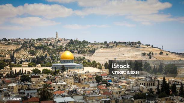Jerusalem Old City Cityscape Aerial View Stock Photo - Download Image Now - Jerusalem, Aerial View, Dome Of The Rock