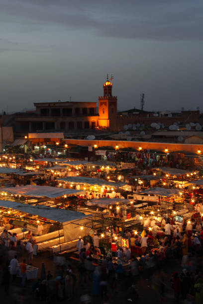 Evening view of Djemaa El Fna Square, Marrakech, Morocco