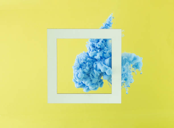 istock Abstract pastel blue paint with a yellow background. Fluid creative composition with copy space. Minimal natural luxury art. 1346512342
