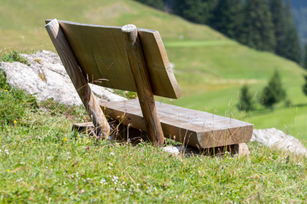 istock Empty bench in an alpine scenery in Arosa in Switzerland 1346512792