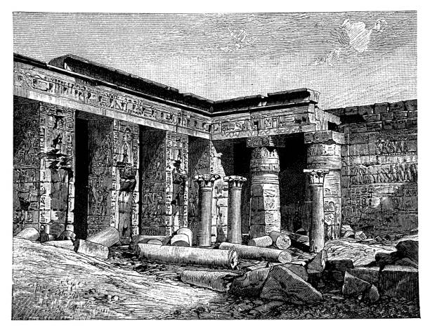 ilustrações de stock, clip art, desenhos animados e ícones de courtyard of the temple of rameses iii at medinet habu, egypt - ptolemy