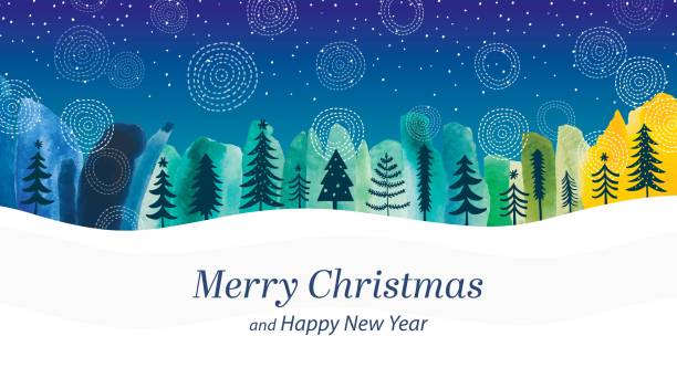 ilustrações de stock, clip art, desenhos animados e ícones de merry christmas and happy new year - snowing snow snowflake night