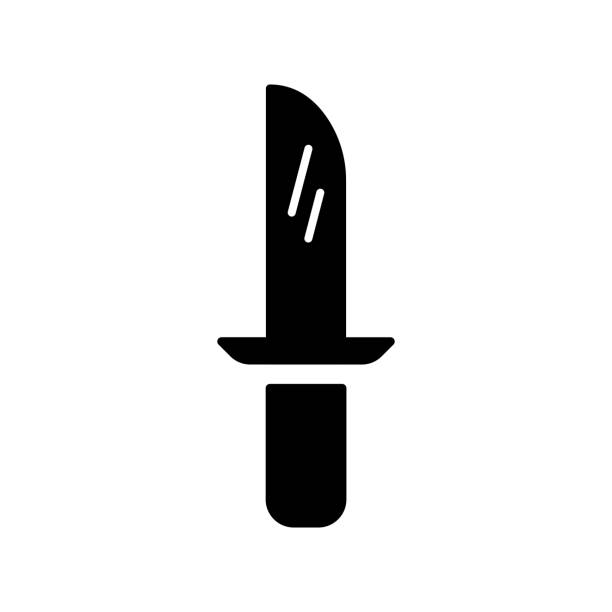 ilustraciones, imágenes clip art, dibujos animados e iconos de stock de cuchillo militar simple icono negro sólido. puñal de peligro de batalla de asalto con arma. moderno símbolo de contorno plano aislado, signo utilizado para: ilustración, logotipo, aplicación, diseño, web, desarrollo, ui, ux, gui. vector eps 10 - knife isolated on red bayonet isolated