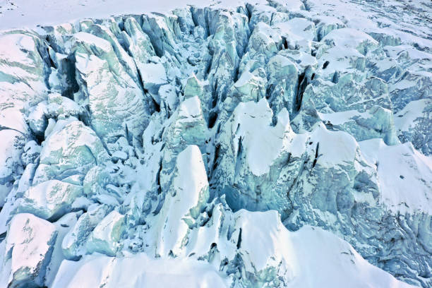 Glacier - Bifertenfirn in the canton of glarus (swiss alps) with huge crevasses . The image was captured during autum season at an altitude of 2400m.