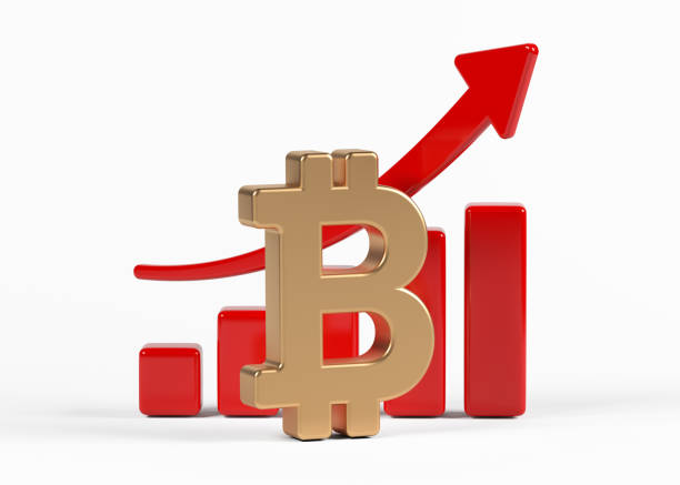 istock Gold-colored Bitcoin symbol and red-colored finance graphic. 1346520274