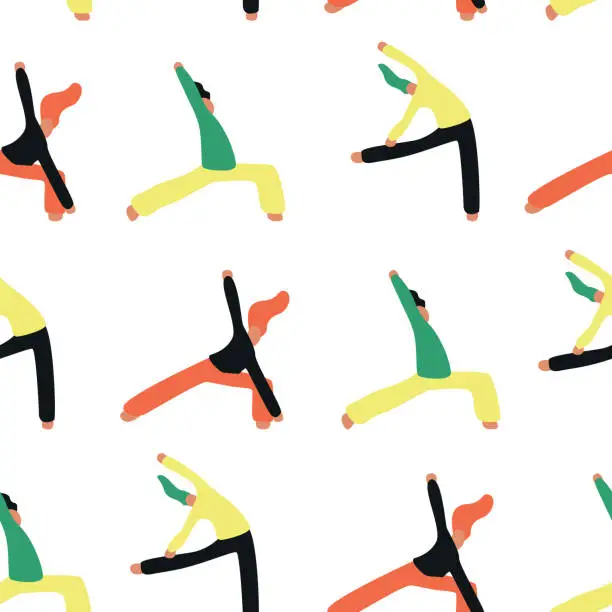 Vector illustration of Seamless pattern. Vector illustration with people doing yoga.