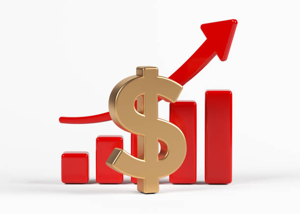 istock Gold-colored Dollar symbol and Red-colored finance graphic. 1346520550
