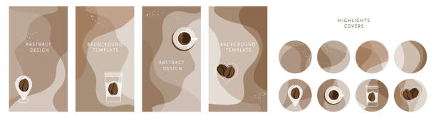 illustrazioni stock, clip art, cartoni animati e icone di tendenza di storie multimediali background e punti salienti per la caffetteria - internet cafe coffee coffee bean backgrounds