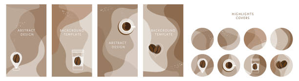 Media stories background and highlights for coffee shop vector art illustration