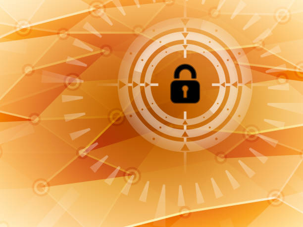 istock Sight is aiming for lock icon detected during cyberspace research on hi-tech orange background. 1346522229