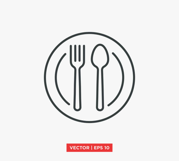 ilustrações, clipart, desenhos animados e ícones de projeto de ilustração vetorial de ícone de colher e garfo editável eps 10 - lunch