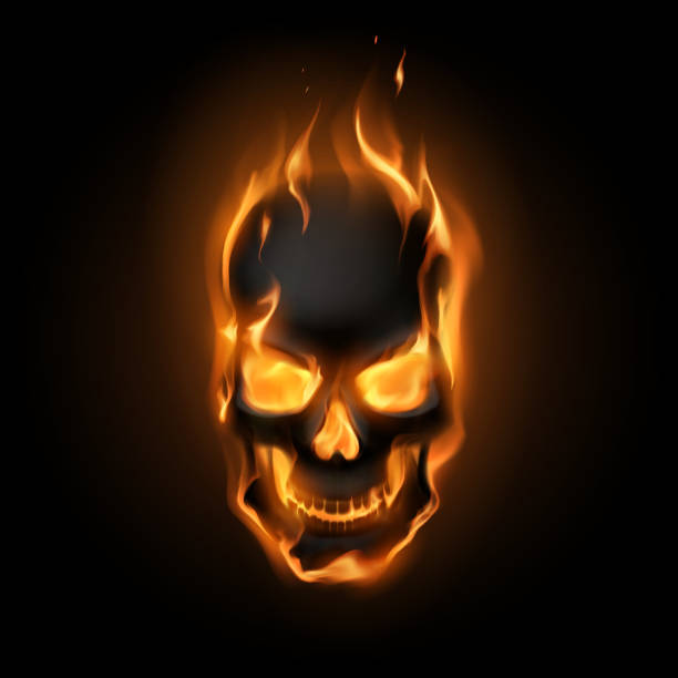 화염에 검은 두개골 - inferno fire flame skull stock illustrations