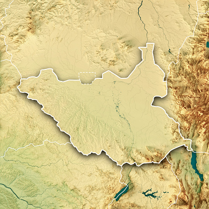 3D Render of a Topographic Map of South Sudan. Version with Country Boundaries.\nAll source data is in the public domain.\nColor texture: Made with Natural Earth. \nhttp://www.naturalearthdata.com/downloads/10m-raster-data/10m-cross-blend-hypso/\nRelief texture: SRTM data courtesy of NASA JPL (2020). URL of source image: \nhttps://e4ftl01.cr.usgs.gov//DP133/SRTM/SRTMGL3.003/2000.02.11\nWater texture: SRTM Water Body SWDB:\nhttps://dds.cr.usgs.gov/srtm/version2_1/SWBD/\nBoundaries Level 0: Humanitarian Information Unit HIU, U.S. Department of State (database: LSIB)\nhttp://geonode.state.gov/layers/geonode%3ALSIB7a_Gen