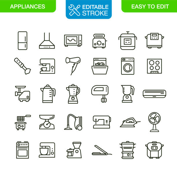 Appliances Icons Set, Editable Stroke Appliances Icons Set,  Editable Stroke. Vector illustration. electric stove burner stock illustrations