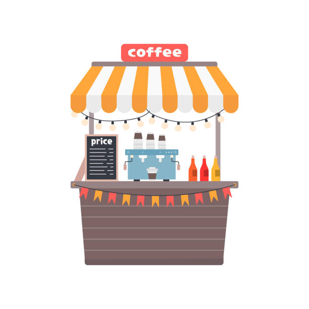 Coffee stall, street shop, vector illustration in flat style on white background Coffee stall, street shop, vector illustration in flat style on white background. kiosk illustrations stock illustrations