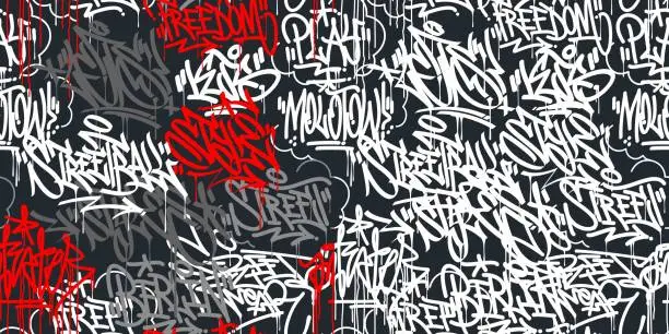 Vector illustration of Two Dark Seamless Abstract Hip Hop Street Art Graffiti Style Urban Calligraphy Vector Illustration Background Art