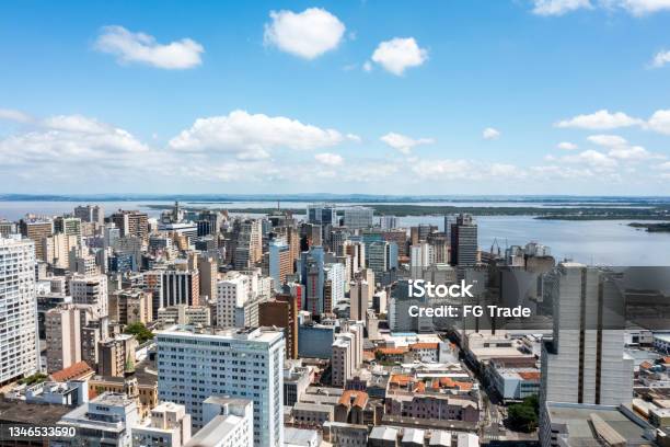 Aerial View Of Porto Alegre And Guaíba River Brazil Stock Photo - Download Image Now